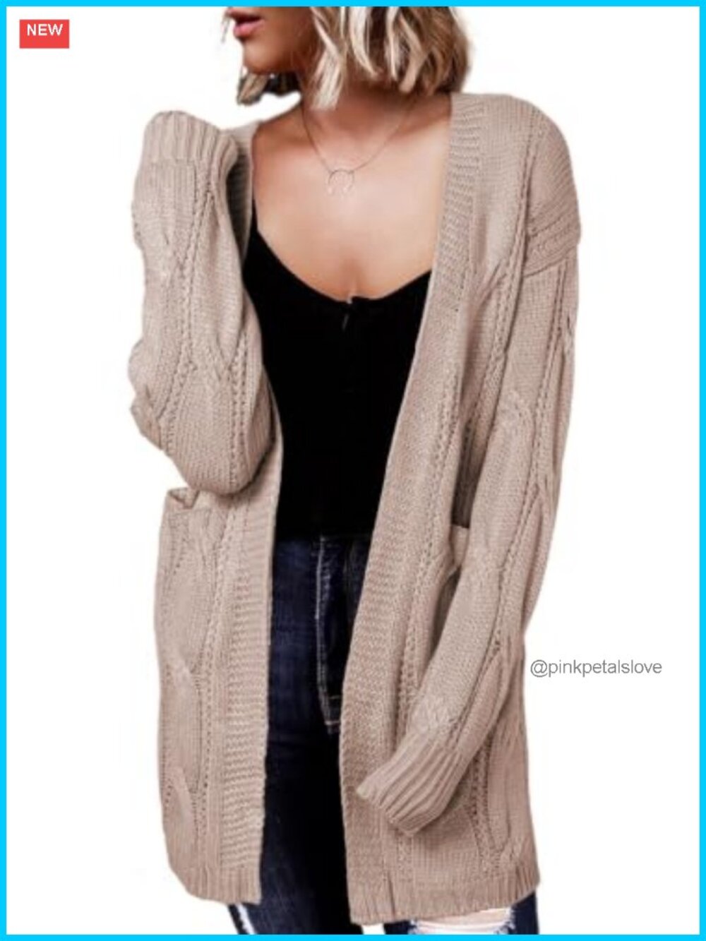 Women's Open Front Knit Cardigan Loose Lantern Sleeve Sweater